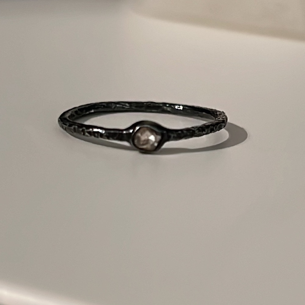 Robindira Unsworth oxidized blackened silver & rose cut diamond stacking ring 6